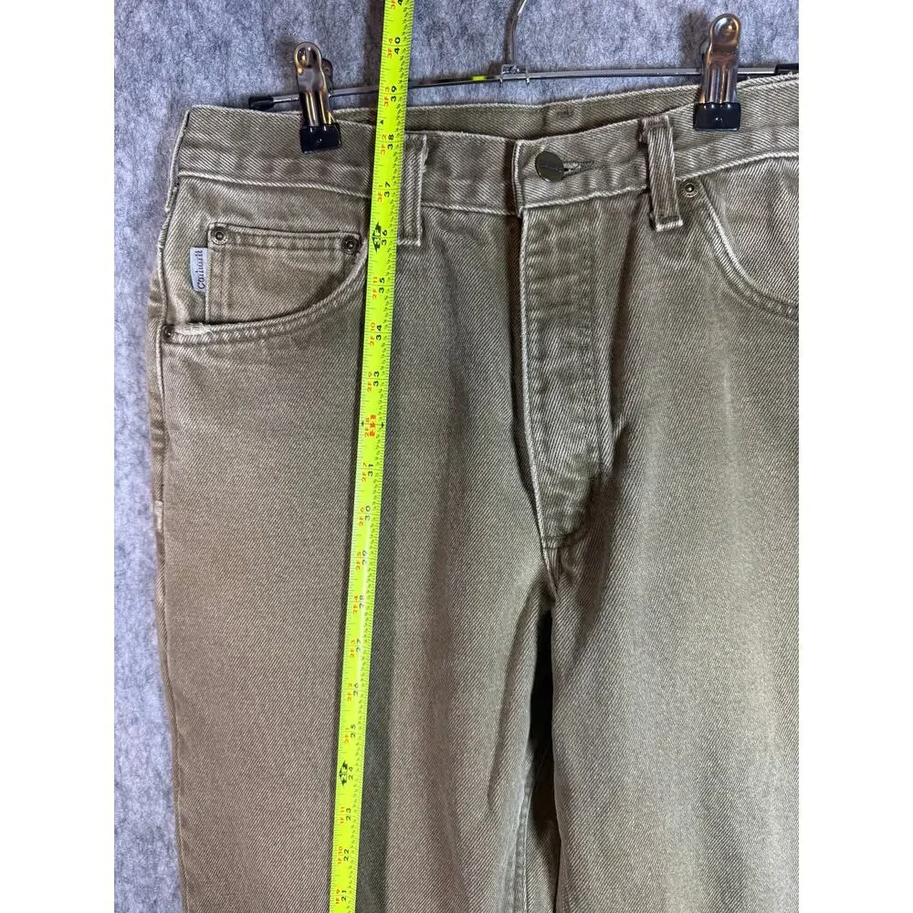 Vintage Carhartt Mens B162 BRK Flannel Lined Tan Brown Denim Pants 34x30